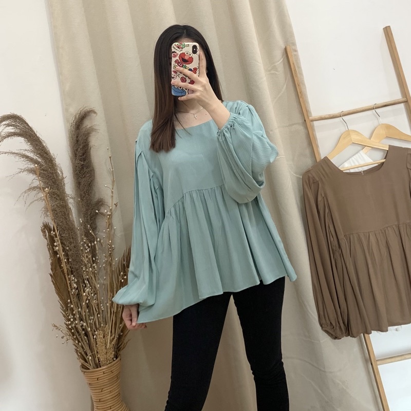 Amora Peplum Top - PLENARIO ID | Blouse wanita - Rayon crinkle - Atasan wanita - Pakaian Wanita - COD-Mint