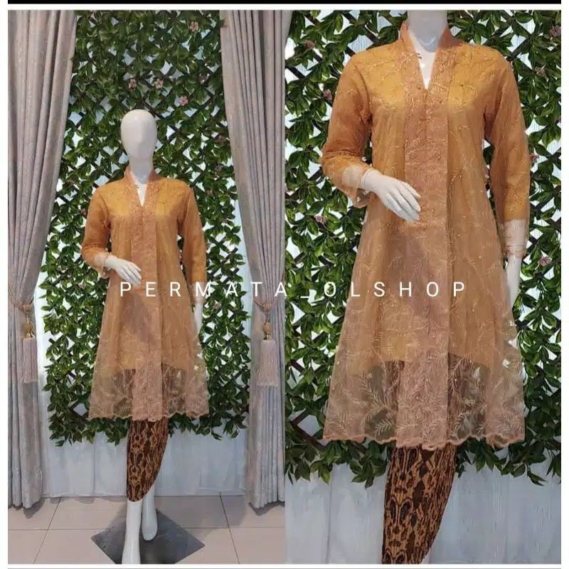 Kebaya modern tulle/kebaya tunik tille busui/kebaya terbaru/kebaya busui-Gold