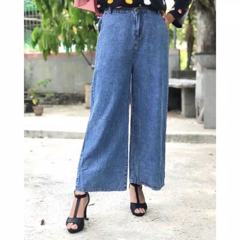 Celana Kulot Jeans Wanita Highwaist