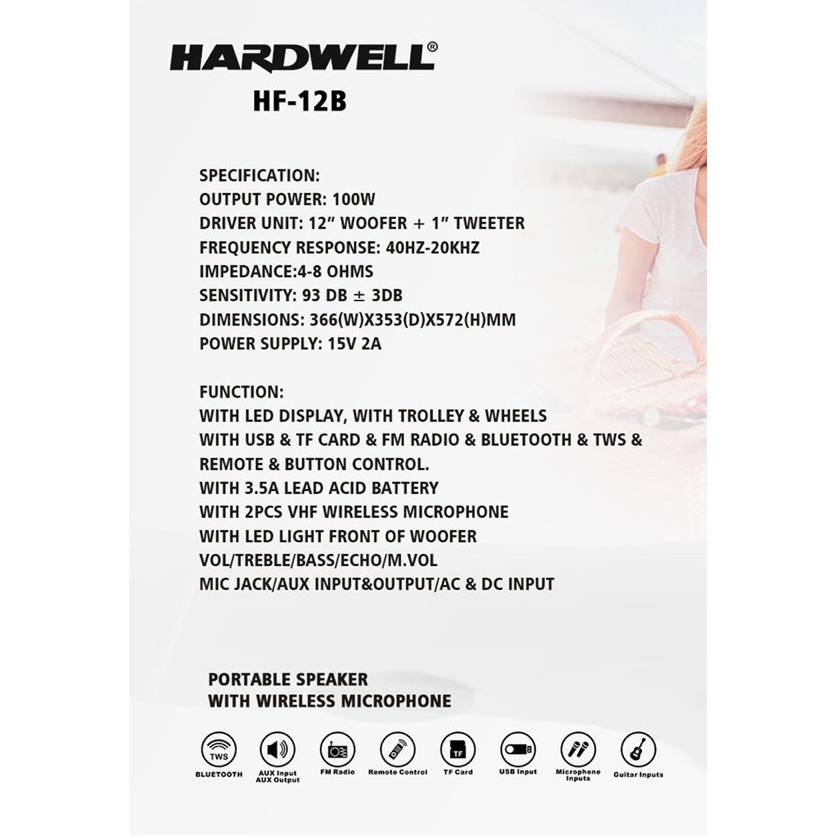 Speaker Portable wireless Hardwell HF 12B - HF 12 B Original