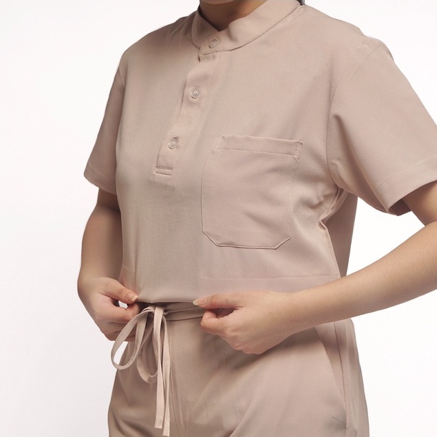 Baju Jaga MSS - CREAM Scrubs on Call Stretchy Lengan Pendek