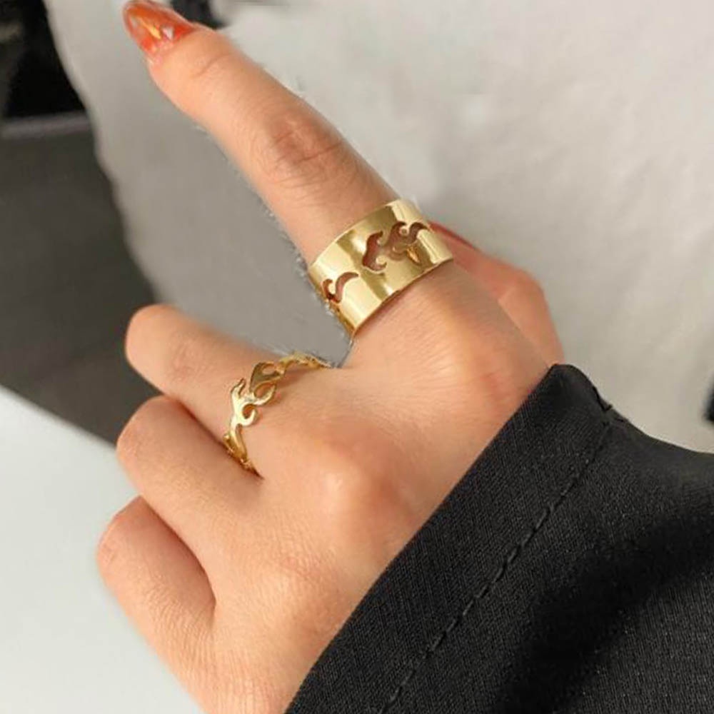 2pcs / Set Cincin Model Terbuka Bahan Metal Warna Gold / Silver Adjustable Untuk Wanita