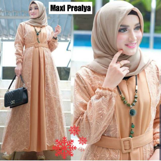 Baju Gamis Syari Wanita Terbaru Maxy Pearly Dress Moscrepe Murah Model Gamis Kekinian 2021