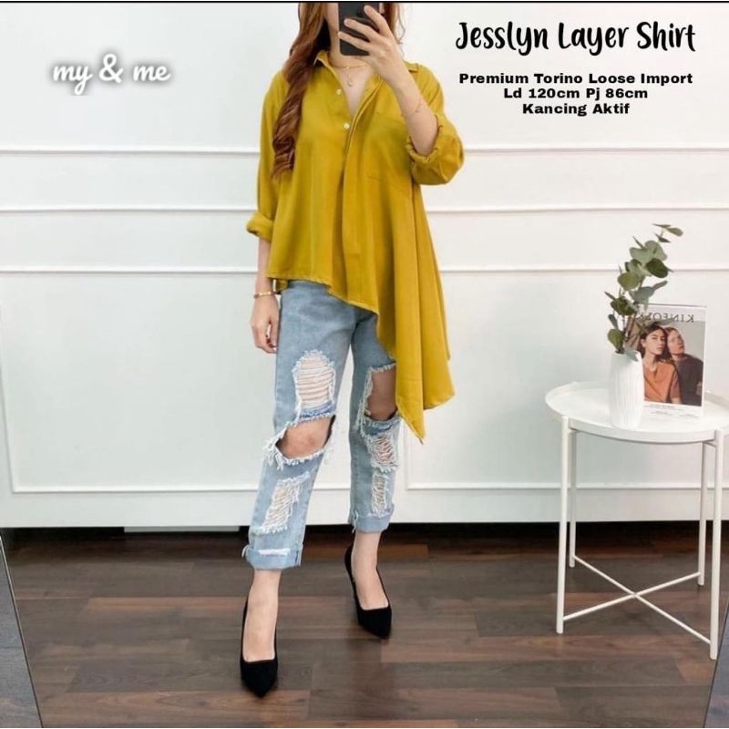 Jeslyn Layer Shirt Kemaja Wanita Kekinian Terbaru by Me & meKemeja Bagus Wanita Dewasa Murah Kemeja 