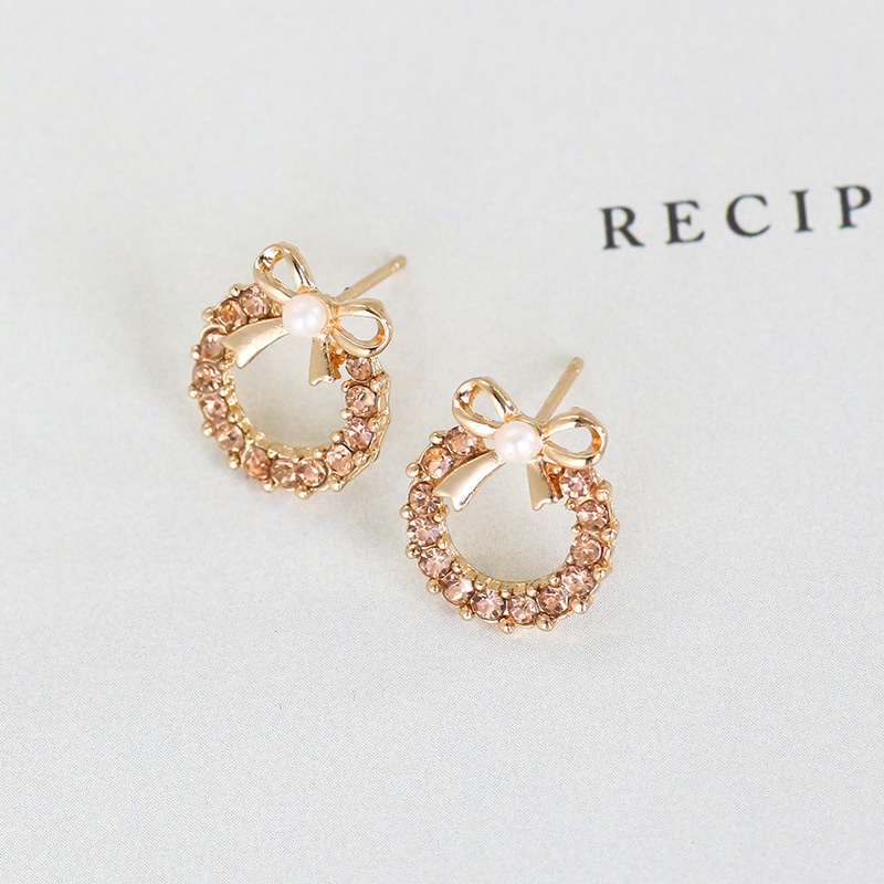 Korean version of fashion new popular diamond rhinestone pearl bow stud earrings 210807