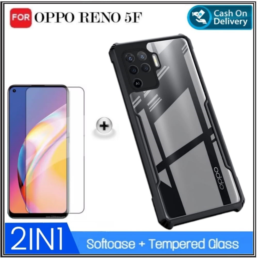 Mondi Store Case Oppo Reno 5F 2021 Soft Hatd Tpu HD Transparan Tempered Glass Casing Cover