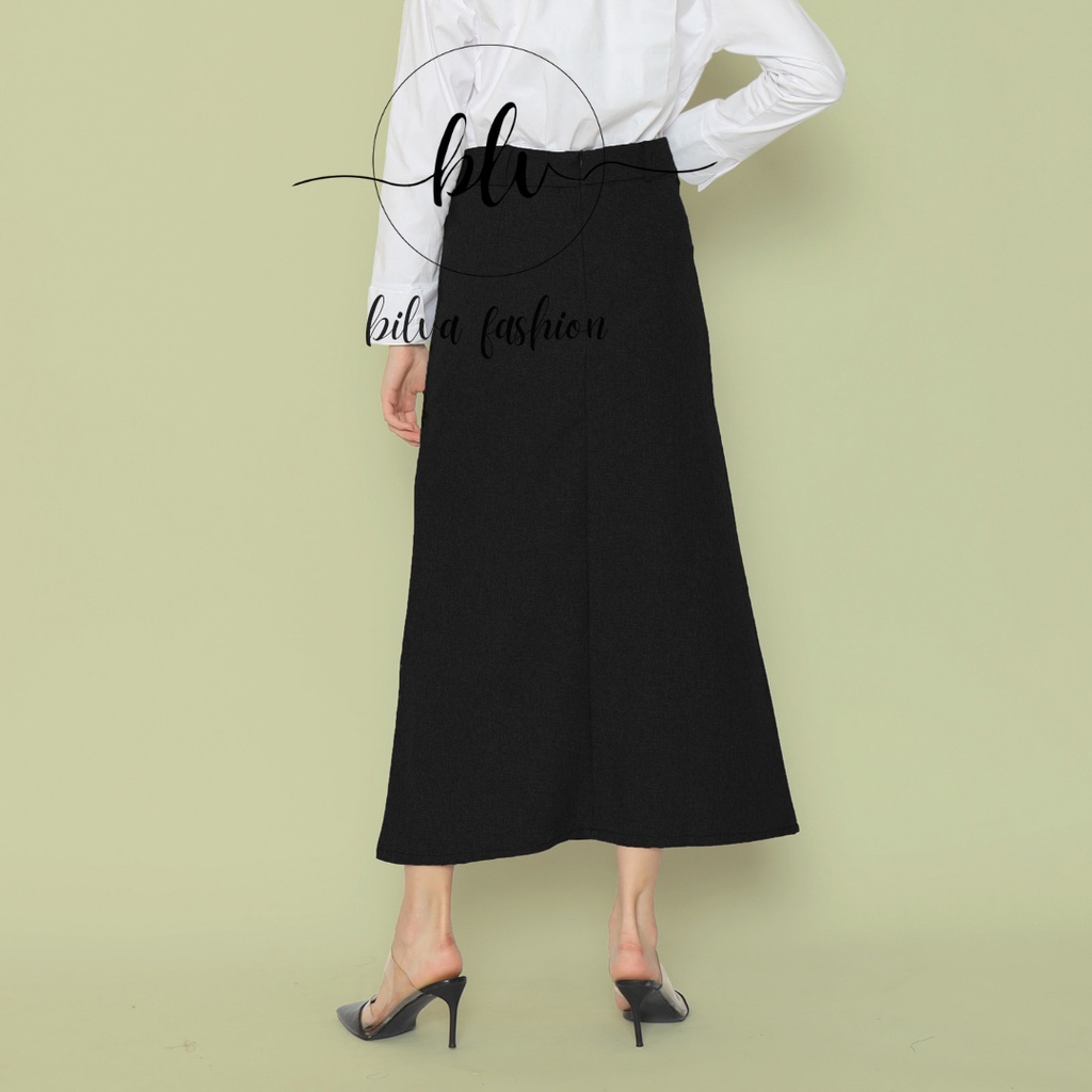 Rok Span Line A Formal Polos Rok Panjang Wanita Rok Kerja Wanita Rok Kantor Wanita-Hitam