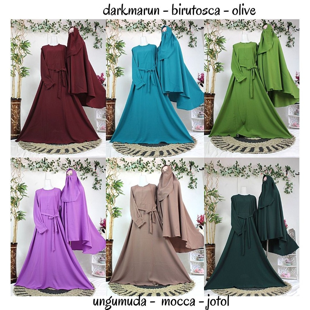 SET gamis SYARI Khimar wolfis s m l xl xxl free cadar azkia polos instan jilbab syar'i hijab niqob