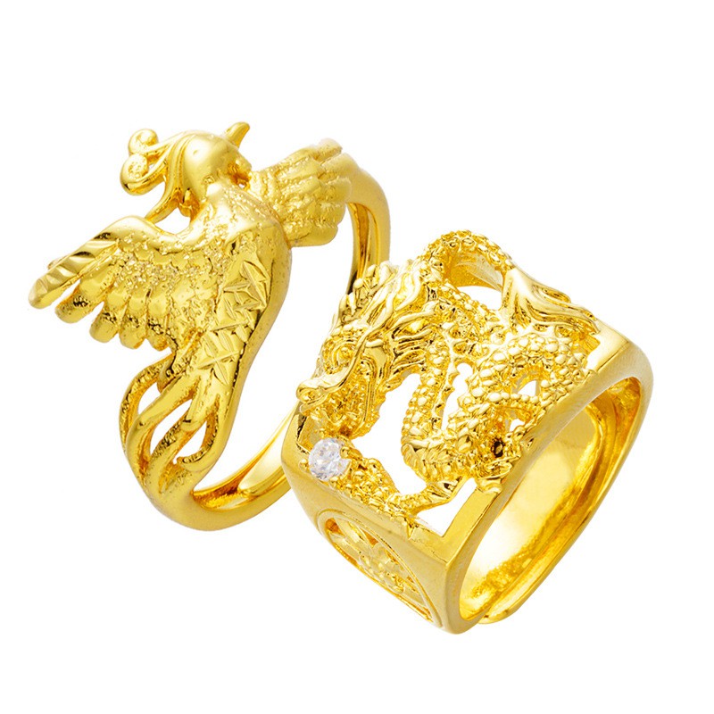 Cincin Pasangan Pria Naga Axing Cincin Lapis Emas Desain Burung