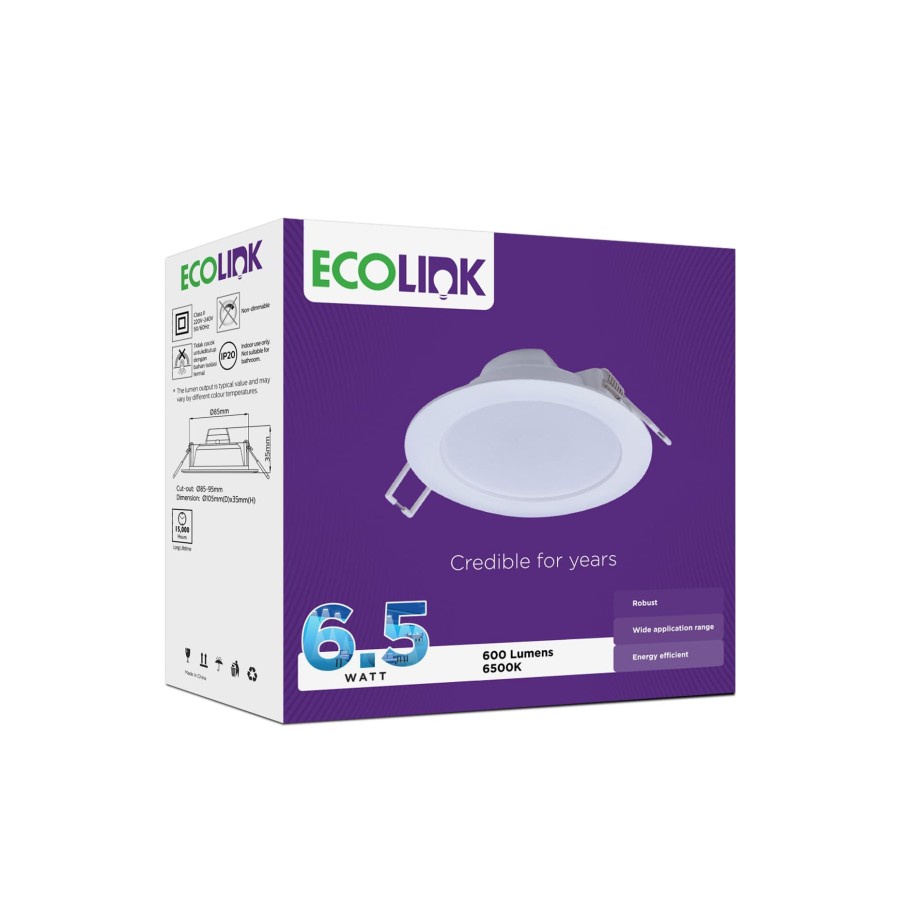 PROMO Lampu Downlight LED Ecolink 6.5w 6,5W DN020B Panel Light Hias Ib 3,5 inch D90 Ac 220v SNI Original  - Cool White (Putih)