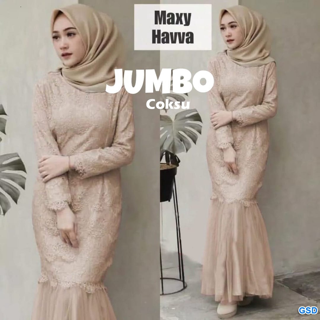 Maxi Havva/Promo Gaun Wanita Kondangan/ Baju Party Cewek Motif Brukat/Gamis Muslim Duyung Sale!!!