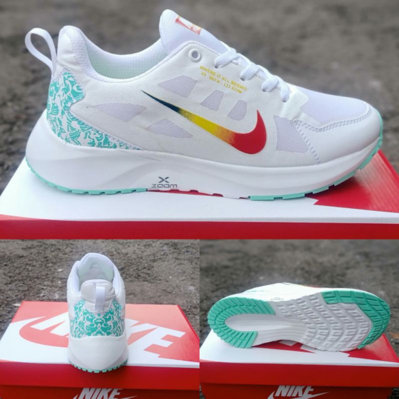 Laris sepatu nike zoom pelangi grade original putih - olahraga senam joging zumba gym fitnes wanita