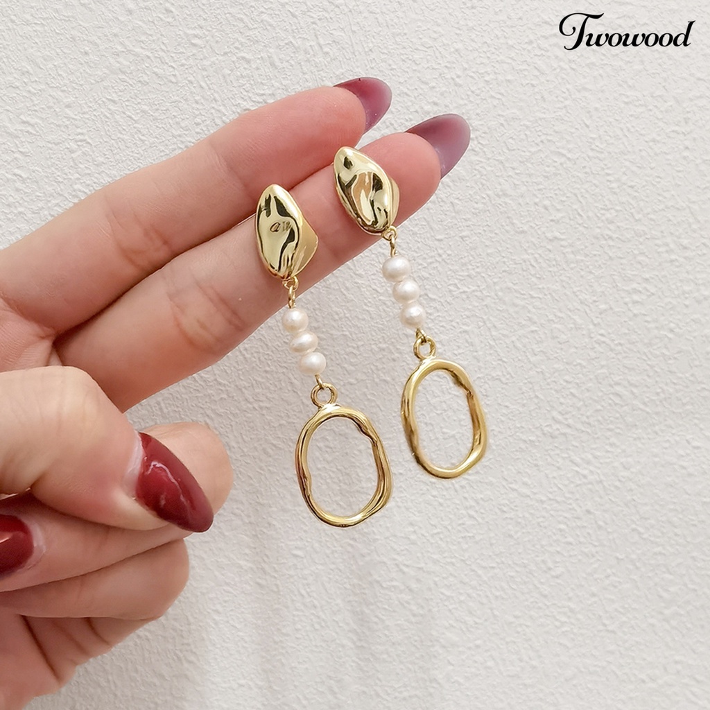 1 Pasang Anting Stud Geometris Menjuntai Aksen Mutiara Tiruan Untuk Kencan