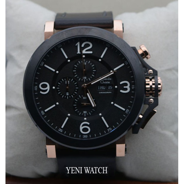 Alexandre Christie Ac6281 Rose Gold Black Jam Tangan Pria Original