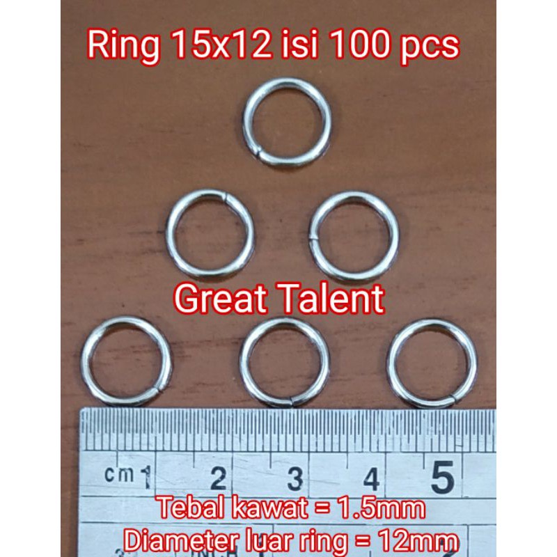 100 pcs Ring Bulat 15 x 12 Nikel Silver -Tebal Kawat 1.5mm, Diameter Ring 12mm- Pengait Medali 15x12