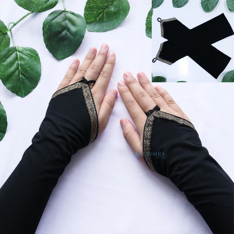 Sarung Tangan Muslimah Motif Kiswah/Handsock Umroh Dan Haji Model cincin Premium Ori by Alsyahara