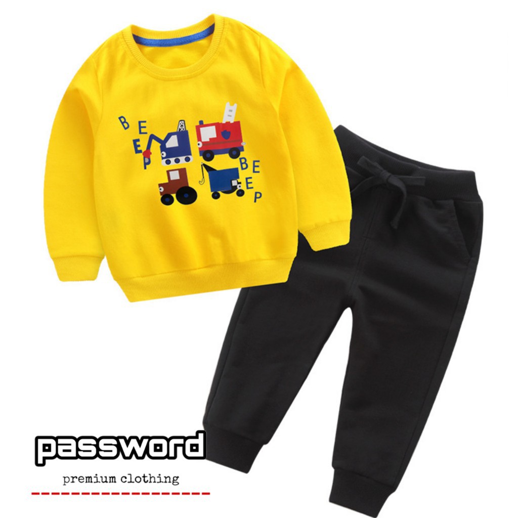 LittleAaron PASSWORD BEEP CAR Setelan Sweater 1 - 7 Tahun Baju Anak Berkualitas