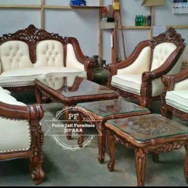 Kursi Sofa Ukir, Meja Kursi Sofa Tamu Ganesa Kayu Jati Free Ongkir