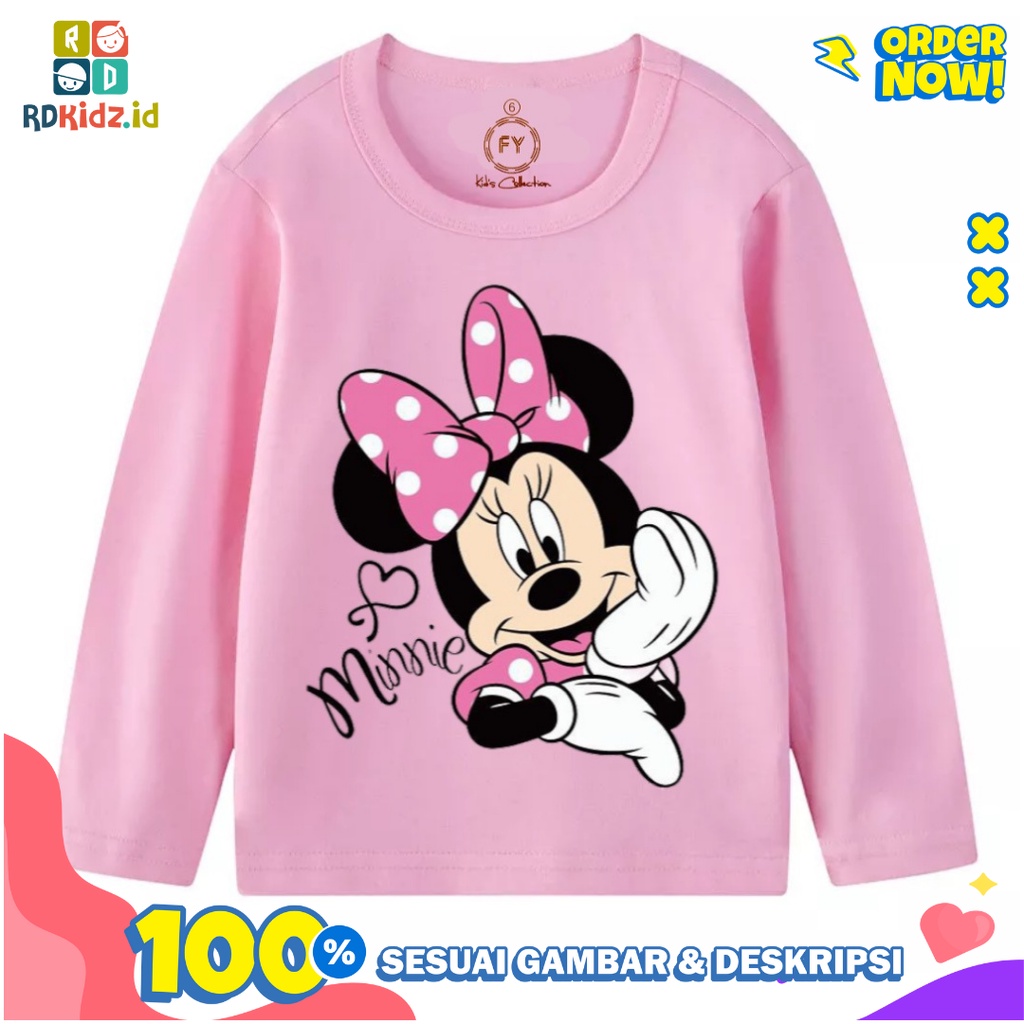 Rdkidzid Atasan Lengan Panjang Anak Perempuan Baju Lengan Panjang Anak Perempuan Kaos Panjang Anak Cewek Motif New Mini Pink