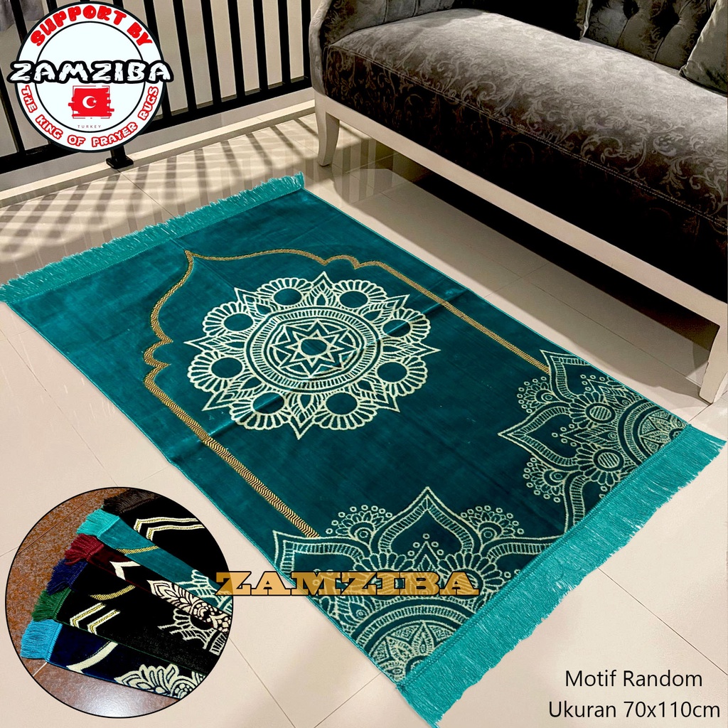 Sajadah Turki Hitam Premium Motif Bunga Bahan Tebal Dan Halus Zamziba Sejadah