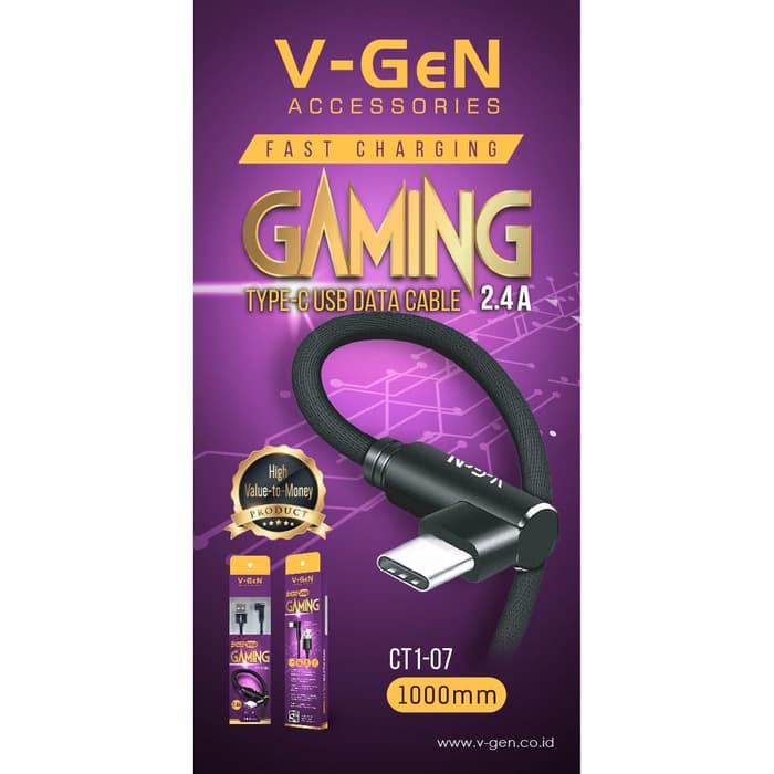 Kabel Data Gaming VGEN CT1-07 Type C 1m Fast Charging Quick Charge 3.0