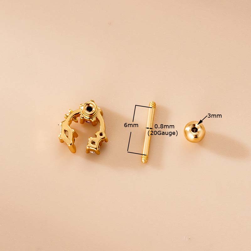 1 Pc Anting Tindik Rantai Ganda Bahan Stainless Steel 20Gauge Warna Perak Emas