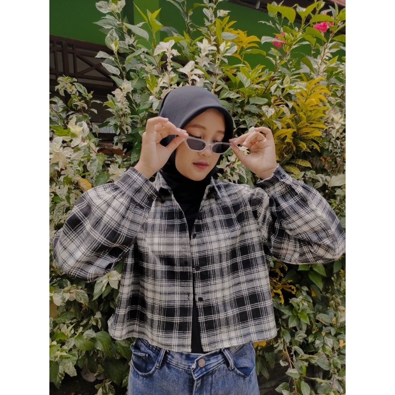 Mika Crop Kemeja Flanel / Kemeja Flanel Premium / Kemeja Crop Two Tone