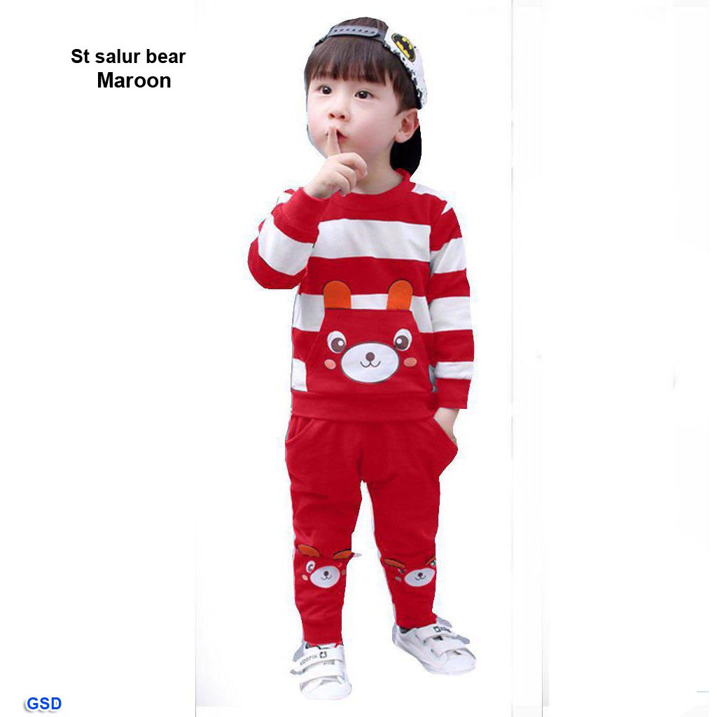 St salur bear/setelan baju dan celana anak laki murah/fashion anak lucu/baju anak motif beruang