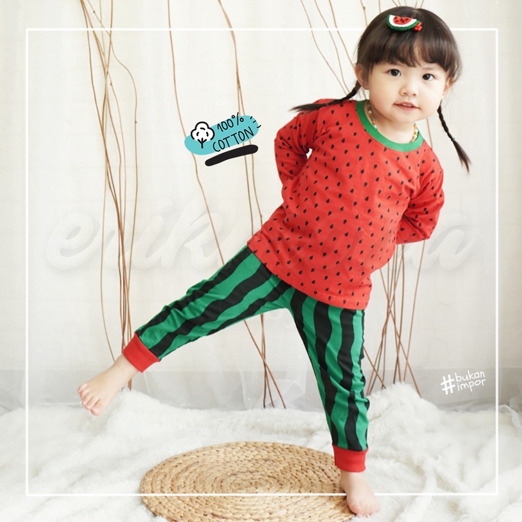 Ermon Baby - Piyama Anak Laki Laki Perempuan Baju Anak Cowok Cewek Lucu Buah Semangka Usia 3 - 5 Tahun