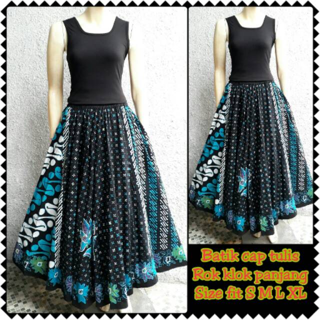 Rok batik panjang mawar motif sayur asem biru tosca