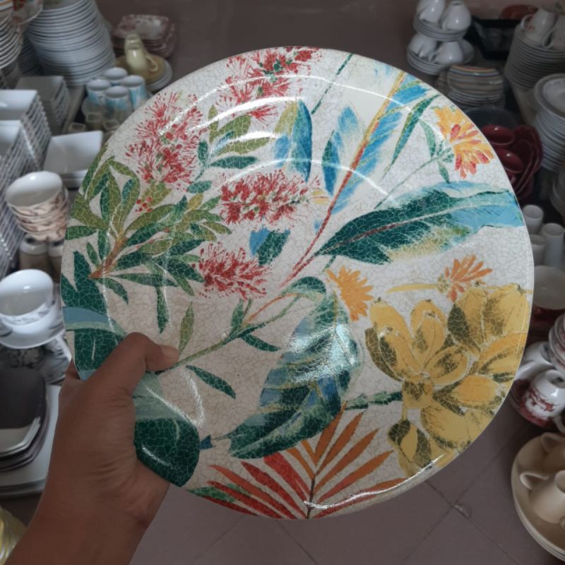 TROPICAL DINNER PLATE PIRING KERAMIK SANGO MOTIF BUNGA  PIRING SAJI LAUK HIAS DINDING