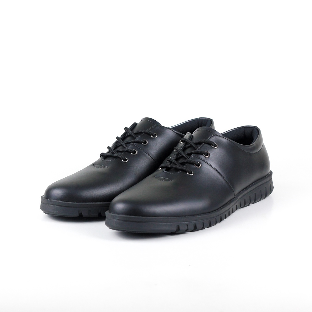 ELVRA Footwear - Sepatu Formal Pria Sneakers Casual Kerja Hitam Kulit - Bruno Full Black