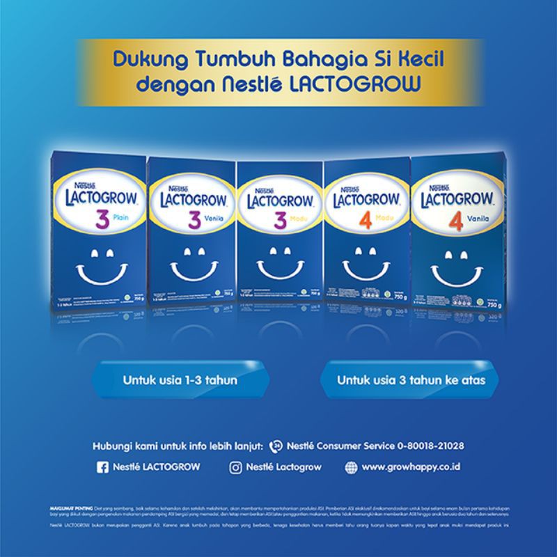 Nestle Lactogrow 3 Susu Pertumbuhan Rasa Vanila 1-3 Tahun Box 750 g