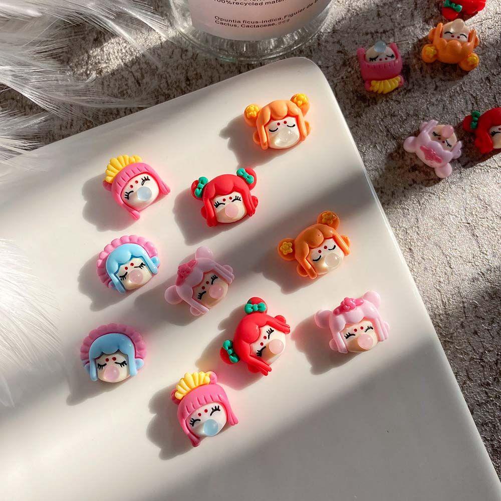 Mxbeauty Meniup Gelembung Gadis Kuku Perhiasan Gadis Jantung Pesona Indah Gadis Meniup Gelembung Gadis Kawaii Kartun DIY Kuku Aksesoris