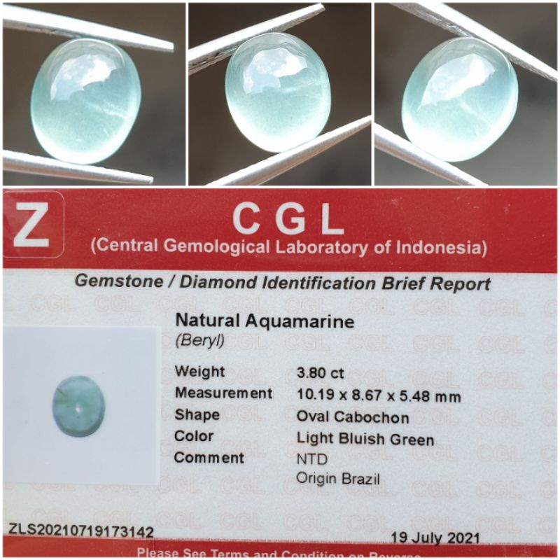 Natural Aquamarine Beryl Brazil Memo 3.80 crt