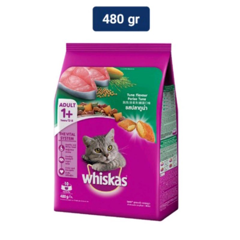 WHISKAS makanan kucing kering rasa tuna 480 GR