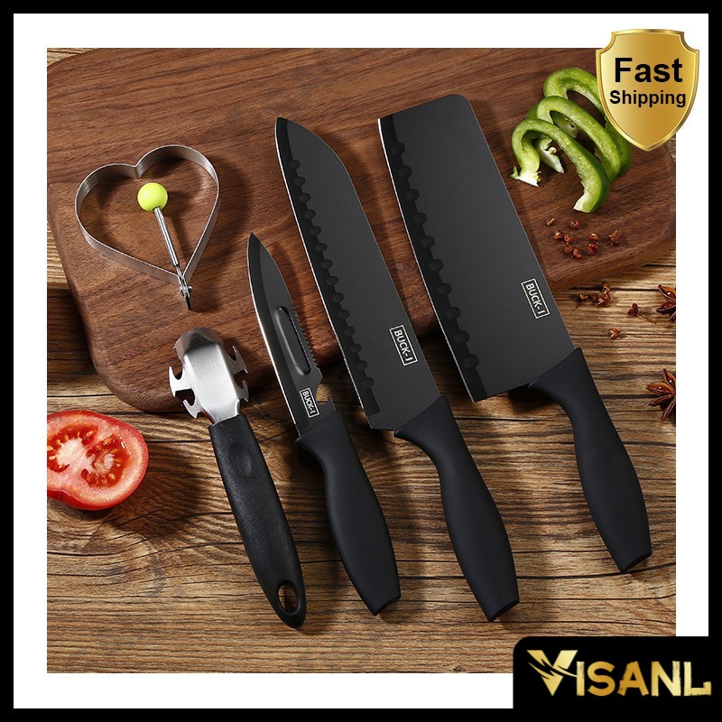 Set Pisau Dapur 5 Pcs Black Kitchen Knive Set Black Marble 5 Pcs/set Pisau Anti Lengket