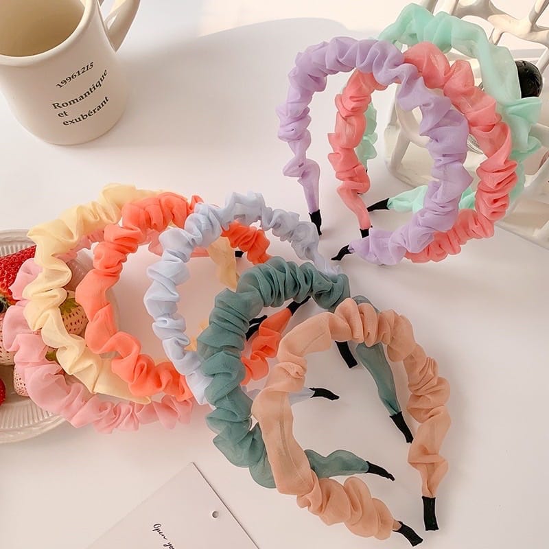 Bando Scrunchie Transparant Korea Serut Headband Bandana Polos Wanita AccFashionMurah