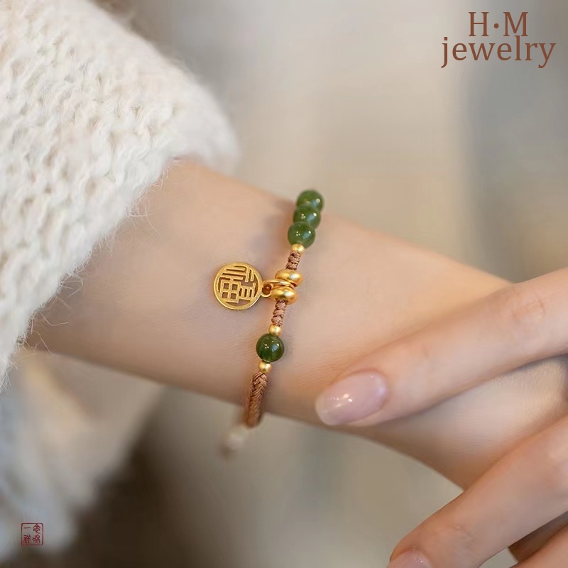 Gelang Tangan Manik-Manik Batu Jade Hetian Untuk Wanita