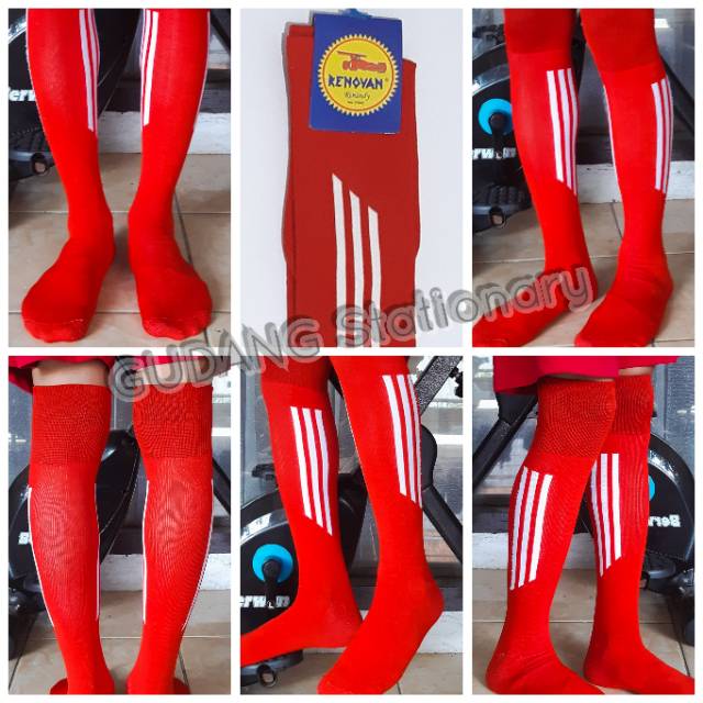 Kaos Kaki Futsal Dewasa Merah Strip Putih