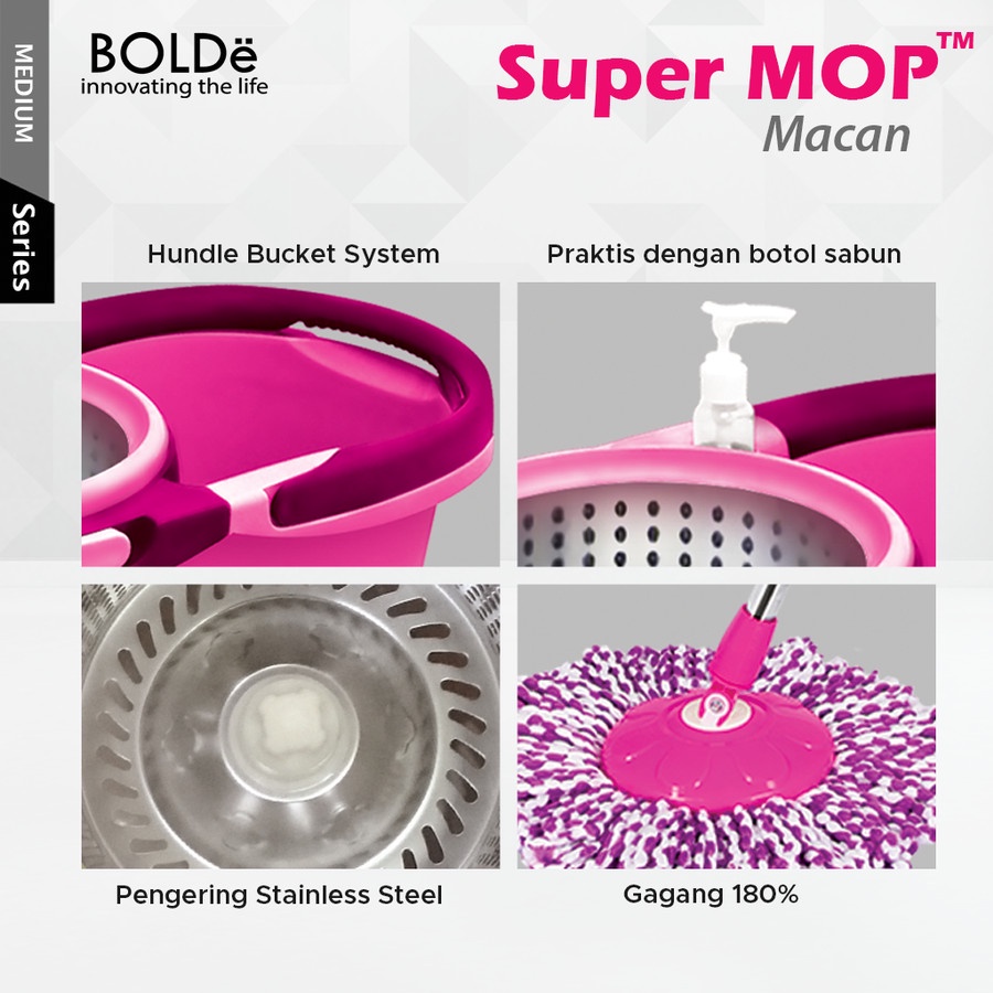 BOLDe Super Mop Macan Alat Pel Lantai BONUS Refill Kain Pel Microfiber