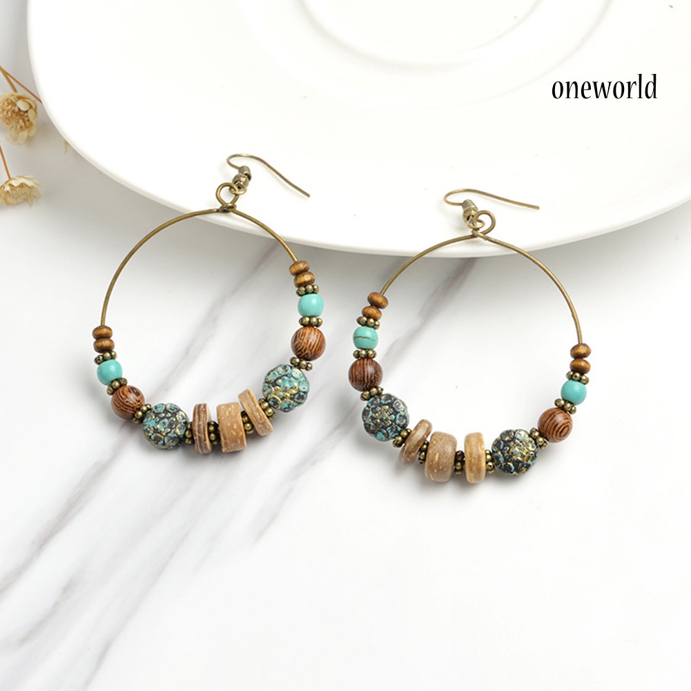 OW# Bohemian Women Geometric Round Circle Dangle Beads Hook Earrings Jewelry Gift