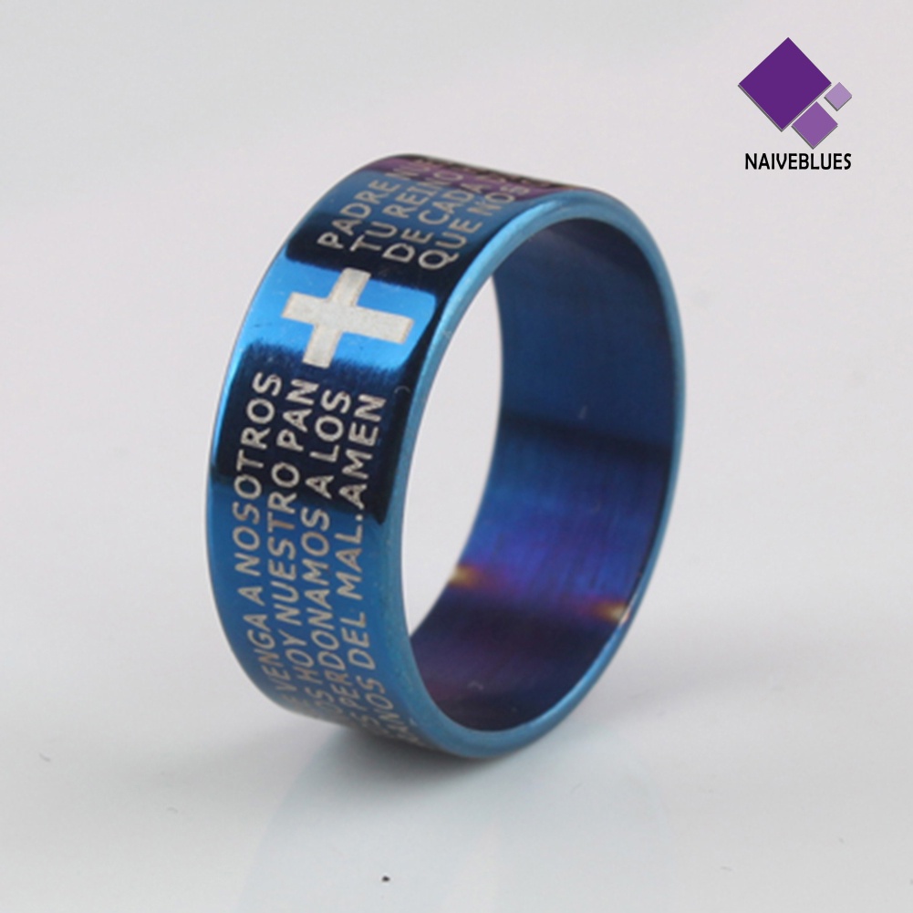 Naiveblue Cincin Titanium Steel Motif Salib Ayat Alkitab Untuk Pasangan / Pria / Wanita / Pesta