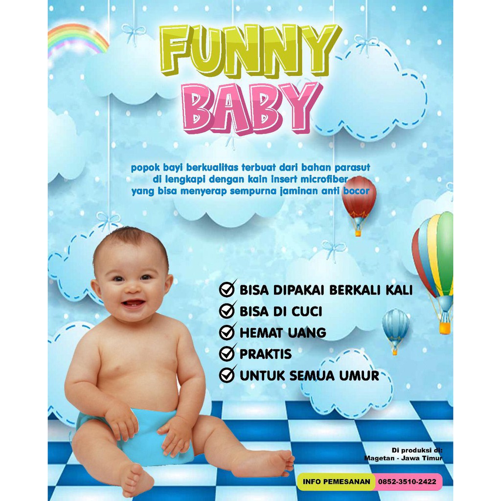 Popok Bayi bahan plastik parasut cuci ulang " FUNNY BABY "