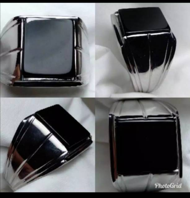 Cincin Black Onyx Natural Ring Baja Putih Anti Karat