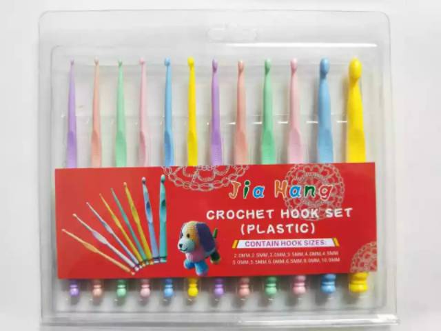 Hakpen/jarum rajut plastik/crochet hook plastic set 12pcs/set