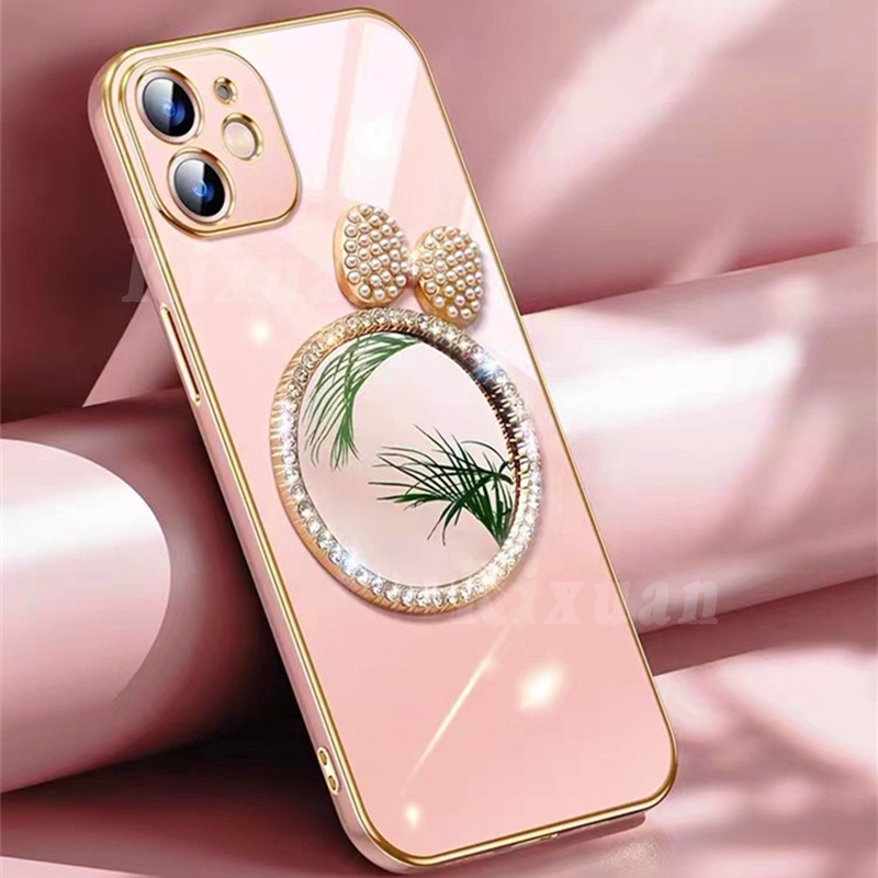 Soft Case Karet Tahan Banting Aksen Pita Mutiara Untuk iPhone 14 Pro Max 14 13 12 11