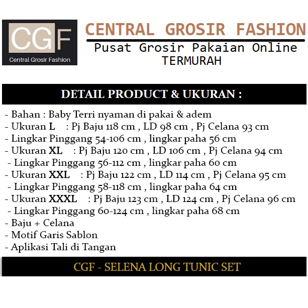 Selena Long Tunik Set - Central Grosir Fashion (CGF) - Ukuran L-3XL - Baby Terri