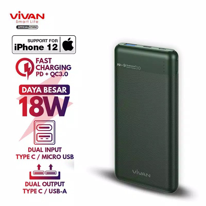 A_   Vivan VPB-M10 10000mAh Powerbank 2 Way Fast Charge 3A Type C Original