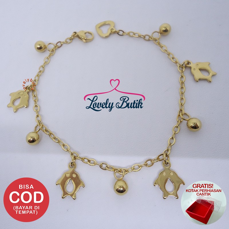 Lovelybutik  Gelang Kaki Titanium Anti Karat couple dolphin Gelang Kaki Wanita BONUS KOTAK PERHIASAN